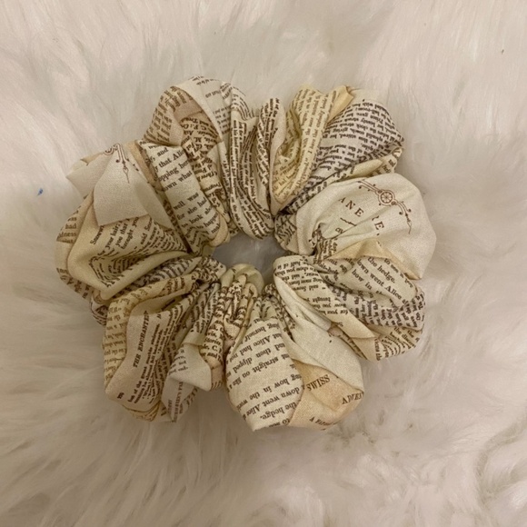 Book Pages Print Hair Scrunchie. Multicolor . Medium. - Picture 2 of 9